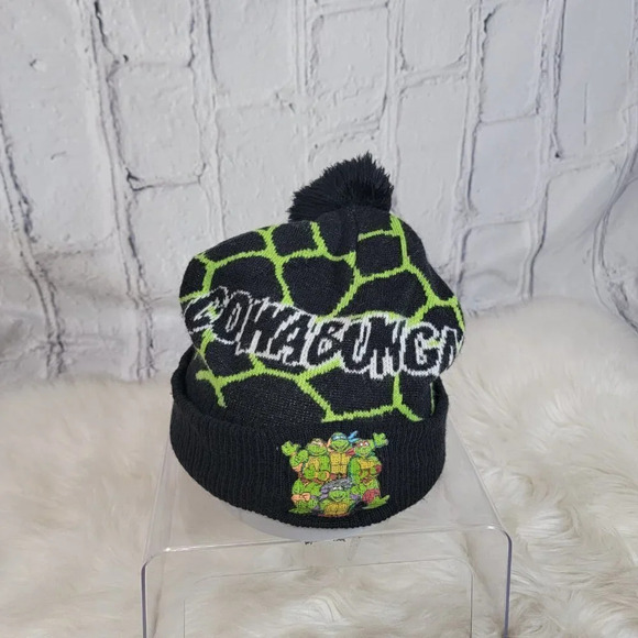 Cowabunga TMNT Ninja Turtles Pattern Patch Winter Hat Beanie Pom Pom Unisex OS - Picture 2 of 4